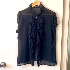 See-through/sheer black blouse with ruffles